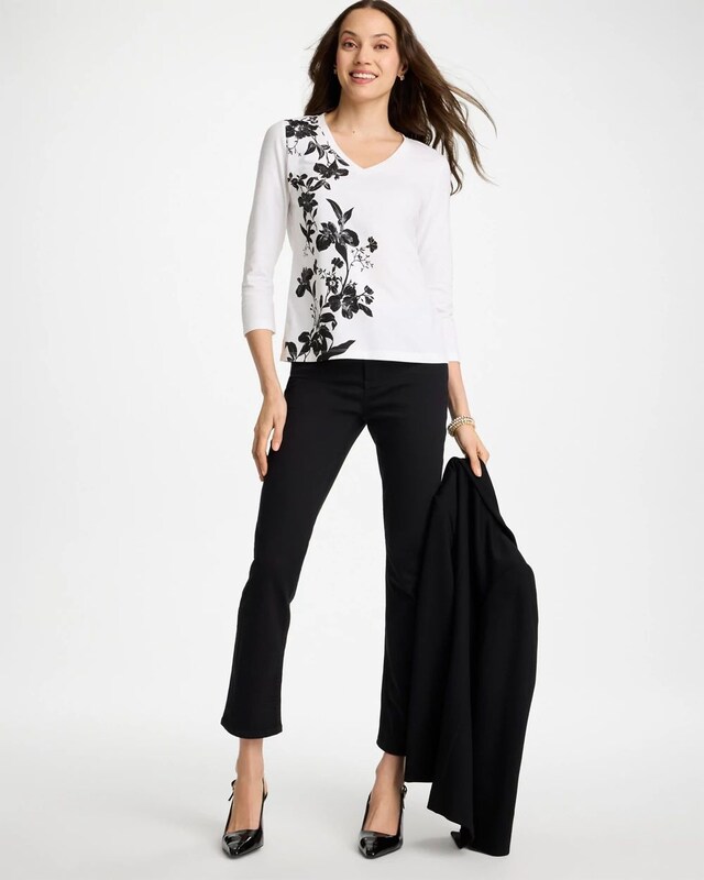 Printed Cotton Stretch 3/4 Sleeve Tee - image 2